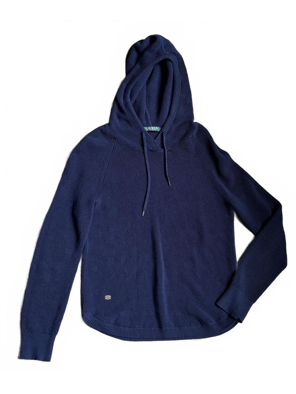 Lauren Ralph Lauren Navy Blue Knit Hoodie Sweater Small